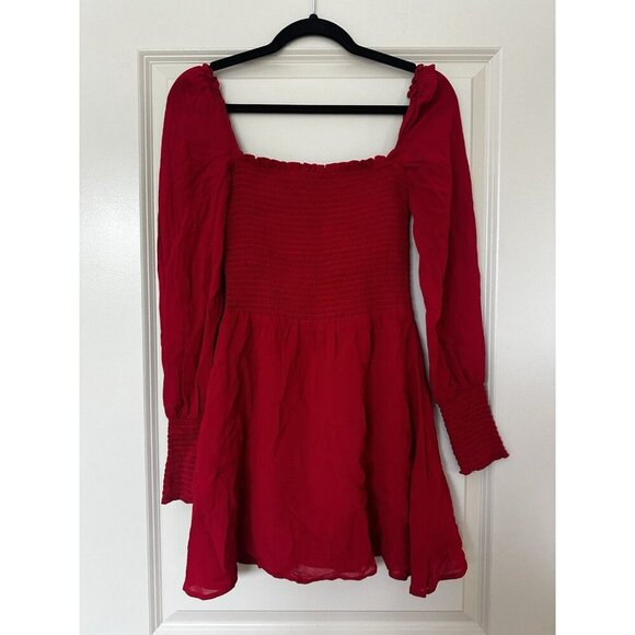 Reformation Kelli Red Smocked Bodice Mini Dress Size XS Flirty Date Night Party - Picture 3 of 8